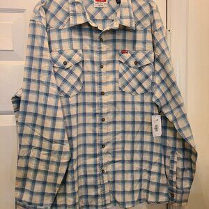 Wrangler Big Men's Plaid Shirt Nile Blue Size 2XL/2XG/2TG